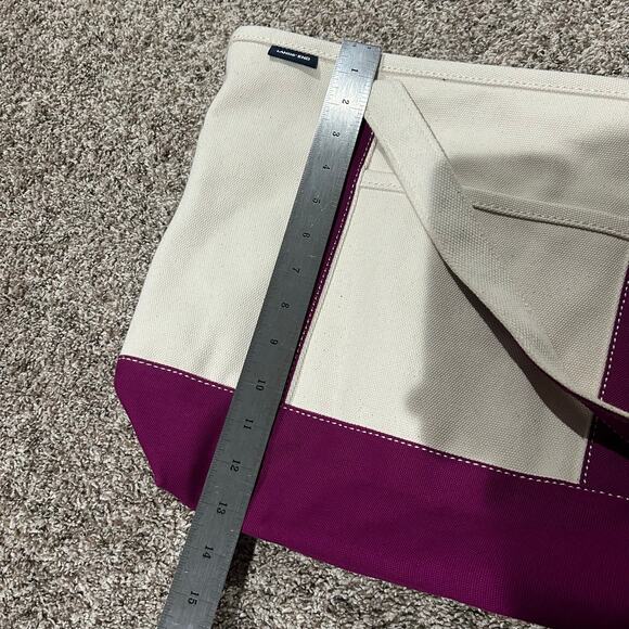 Lands' End Medium 5 Pocket Open Top Long Handle Canvas Tote Bag Ivory Magenta - Picture 9 of 10
